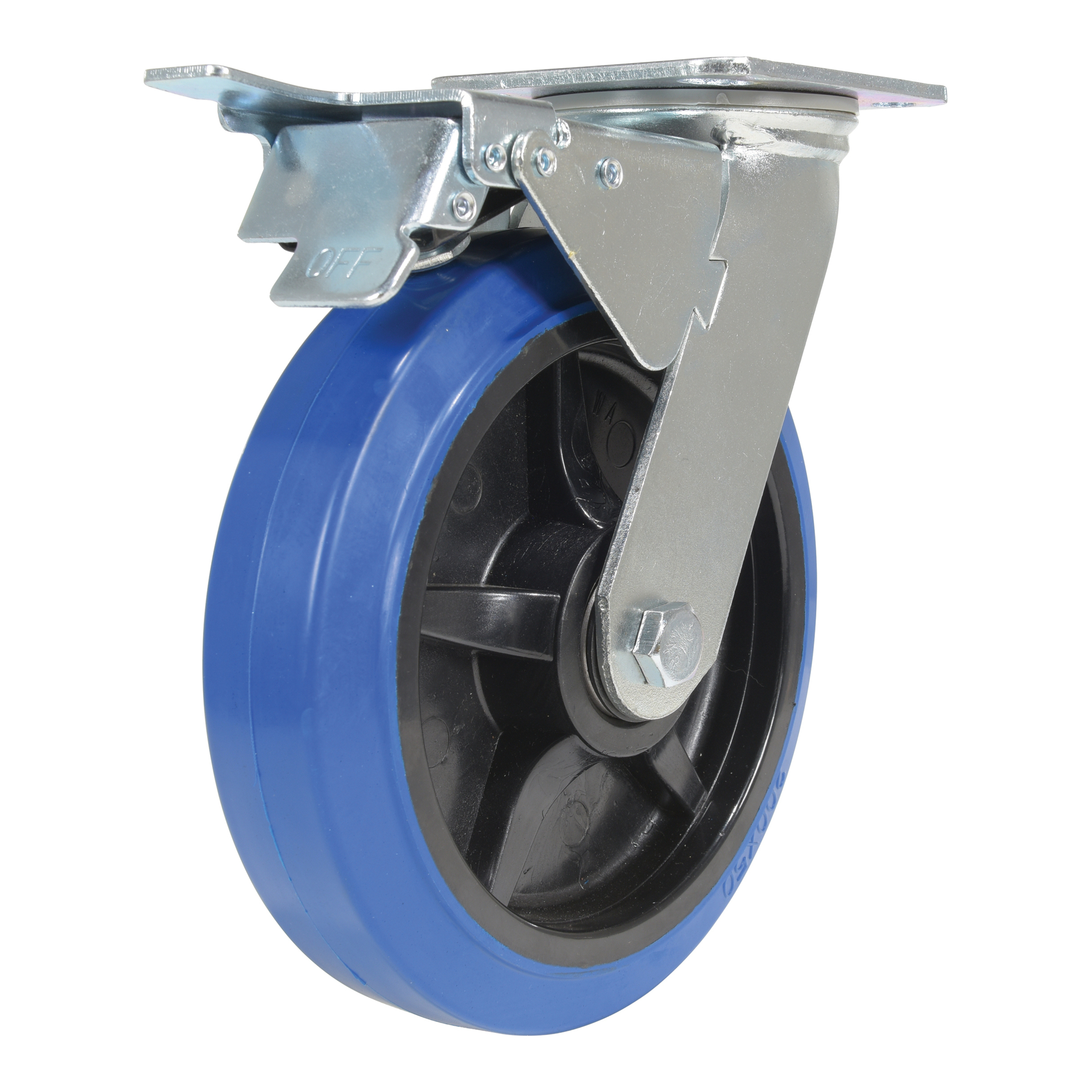 Vestil Elastic Rubber Caster with Total Brake - 8in. Wheel Diameter, Zinc-Plated, Model# CST-BB-8X2ER-SWTB